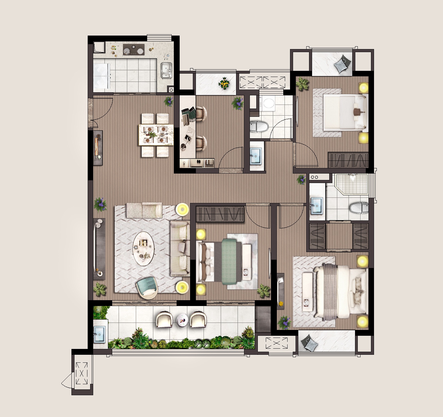 頌居 D戶型 建面約126㎡ 四房?jī)蓮d兩衛(wèi)